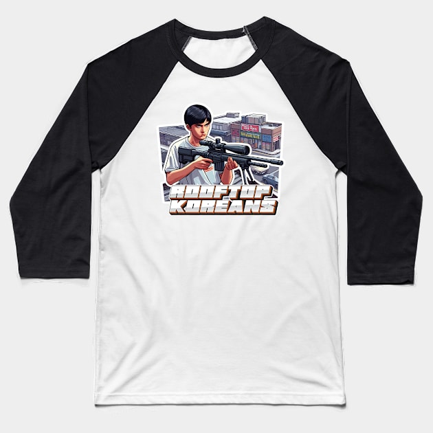 Rooftop Koreans Baseball T-Shirt by Rawlifegraphic